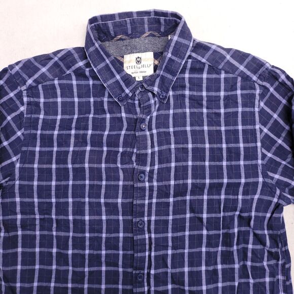 Steel & Jelly Tartan Flannel Casual Button Shirt Mens Size Large L Blue - Picture 1 of 10